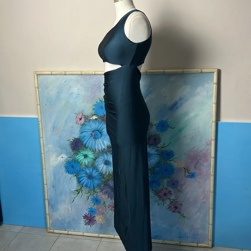 Eugenia Fernandez  One-Shoulder Teal Dress Ruched Side Maxi Open side small - Picture 6 of 17